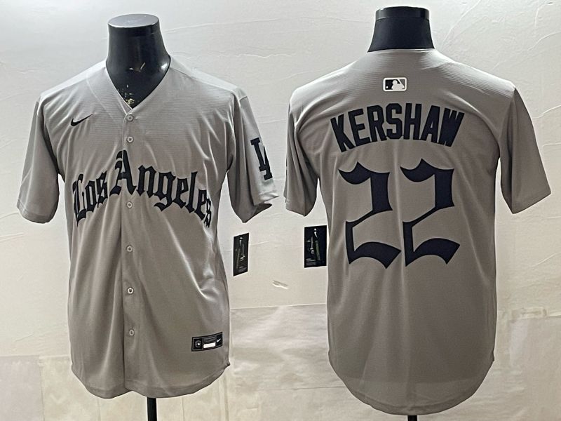 Men 2026 Los Angeles Dodgers #22 Kershaw Grey Five generations Nike MLB Jersey style 001